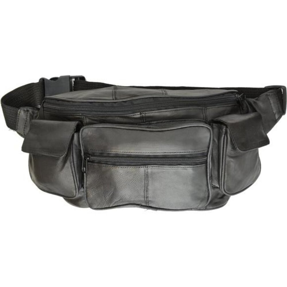 Private Label Large Black Genuine Lambskin Leather Fanny Pack Waist Bag